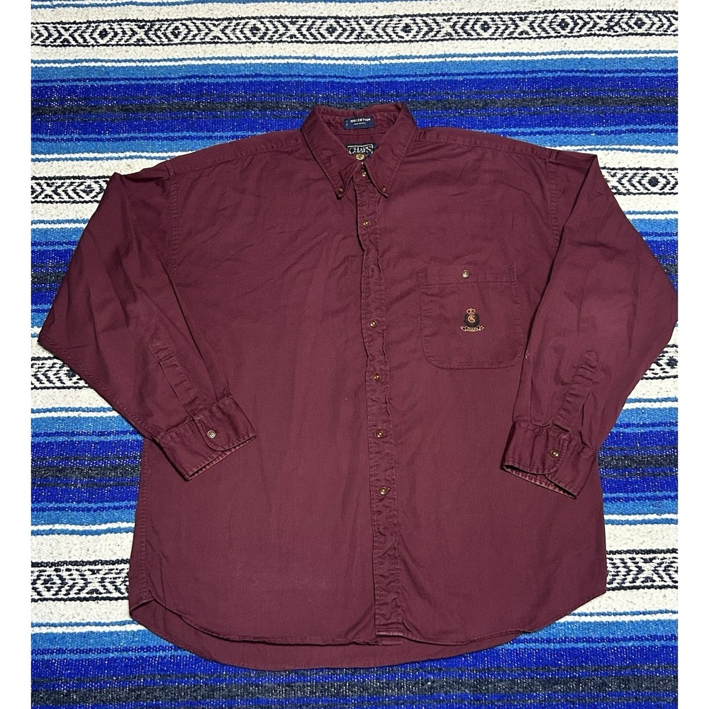 Vintage Preppy 90s Chaps Ralph Lauren Shirt Mens XL Maroon Crest Logo Golf Y2K